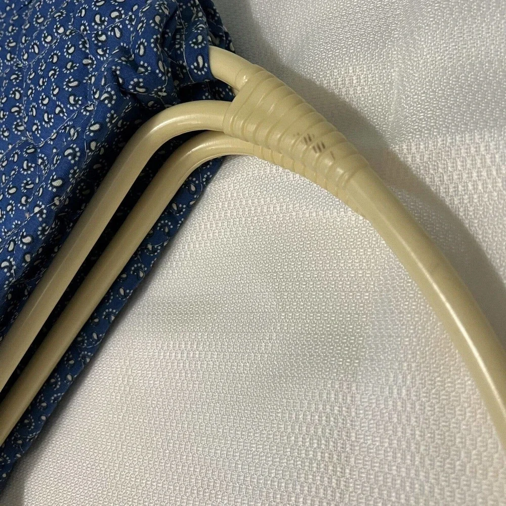 Vintage 60’s-70’s BOHO Blue Beige Quilted Handbag Purse Lucite Top Handles